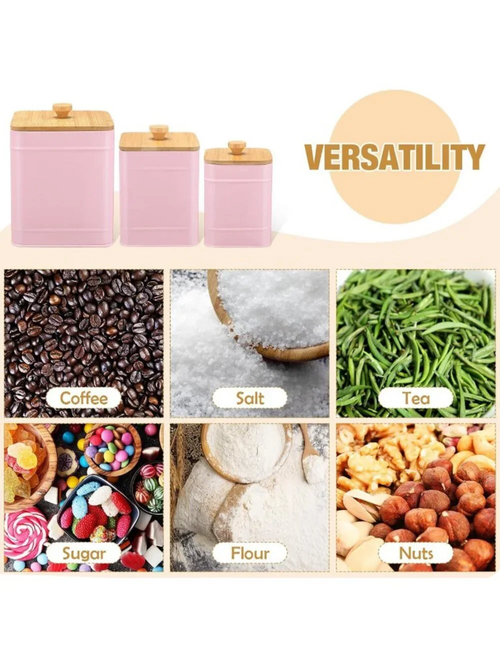 Stylish Pink Kitchen Canisters Set of 3 - Metal Storage Containers with DIY